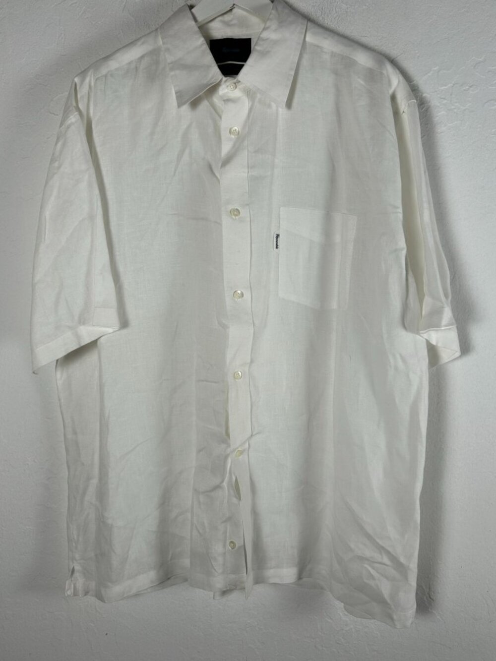Faconnable Mens White Button-Up Short Sleeve Shirt XL Casual Pocket Lightweight